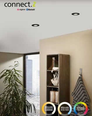 Image de Kit 1 spot encastré connecté Zigbee bluetooth Saliceto blanc/couleurs, rond noir