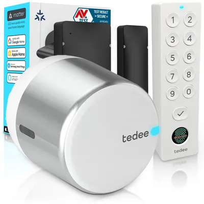 Obrázek produktu pro Tedee GO2 Alu s Keypad PRO a senzorem dveří – Chytrý zámek, otisk prstu, PIN kód, bezpečné zamykání, bezklíčový vstup, Matter, Apple HomeKit, Alexa