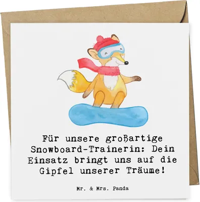 Produktbild von Mr. & Mrs. Panda Grußkarte Snowboarden Trainerin - Weiß - Geschenk, anlasskarte, doppelkarte, Danksagung, Engagement, faltkarte, Motivation, Bemühungen, Glückwunschkarte