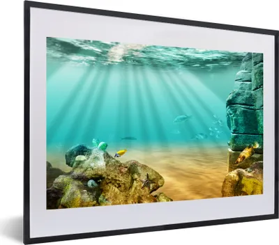 Produktbild von MuchoWow® MuchoWow® Gerahmtes Poster Meer - Fisch - Wasser 60x40 cm - Poster mit zchwarzem Bilderrahmen - Schlafzimmer - Plakat in Rahmen - Drucken