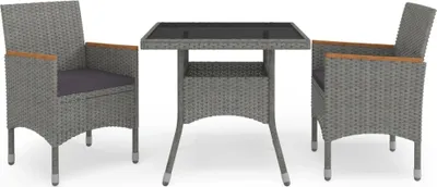 Productafbeelding van Maison Exclusive - Tuinset, 3-delig, grijs, van polyrotan en acaciahout