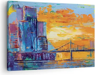 Produktbild von Bild auf Leinwand - Leinwandbild - Einteilig - Stadt Brücke pastos - 70x50cm - Wand Bild - Wanddeko - Wandbilder - Leinwanddruck - Bilder - Wanddekoration - Leinwand bilder - Wandbild - AA70x50-4392