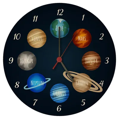 Wanduhr Sonnensystem-Planeten für Kinder, Lernuhr, 26,5 cm