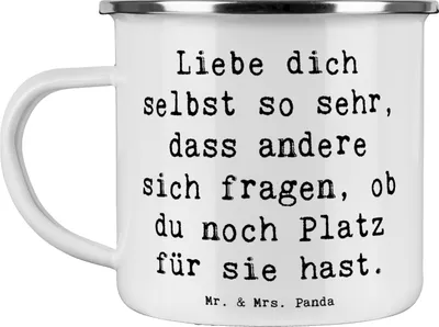 Produktbild von Mr. & Mrs. Panda Teetasse Spruch Selbstakzeptanz Liebe - Weiß - Geschenk, Stimmungen, becher emaille, Pott, dich selbst, Haferl, Zitat, Wertschätzung, Selbstmitgefühl