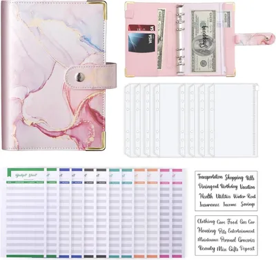 Produktbild von Budget Binder A6 Marmor Kunstleder Geld Organizer 8 Reißverschluss Umschläge