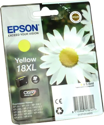 Produktbild von Epson Daisy Singlepack Yellow 18XL Claria Home Ink, High (L) Yield, Gelb, Tinte auf Pigmentbasis, 6,6 ml, 1 Stück(e), Einzelpackung