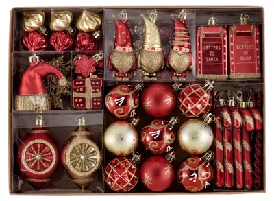 100 Weihnachtskugeln, rot/gold, unzerbrechlich, mit Aufhängern