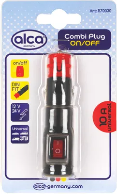 Produktbild von alca® Universalstecker mit Schalter 12V/24V 10 A Zigarettenanzünder Stecker Autostecker mit 10 Ampere Sicherung & Schalter 12V-24V LKW PKW etc.