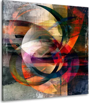 Produktbild von Abstrakt überlagerte bunte Kreise Leinwandbild Wandbild Kunstdruck Wanddeko: 80x80x2cm