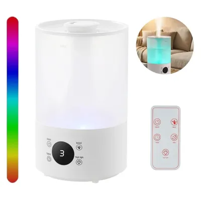 Produktbild von Luftbefeuchter 4L, Ultraschall, RGB-Nachtlicht, Digitalanzeige, Timer, Fernbedienung, Auto-Abschaltung – Weiß