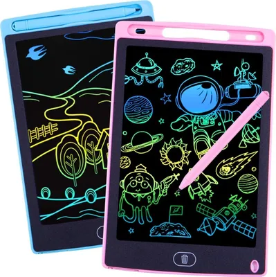 DTC GmbH Zaubertafel 2 Stück LCD Schreibtafel Zeichenbrett Bildschirm Lernspielzeug-Geschenk für Kinder 3-7Jahre altes Mädchen blau+rosa 10inch
