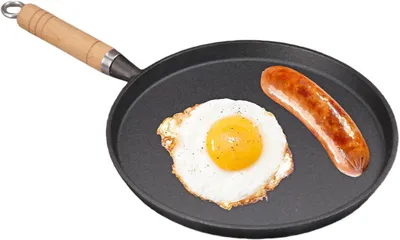 Imagen del producto de Sartén de hierro fundido con revestimiento, de 26 cm, con mango de madera, apta para parrillas a gas y para uso en camping