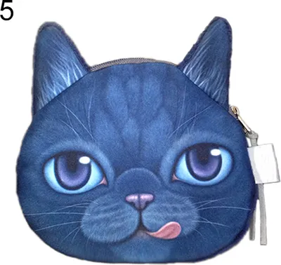 Produktbild von Lustige Katze Gesicht Kopf Druck Mini Münztasche Brieftasche Geldbörse Reißverschlusstasche Kinder Geschenk Lila