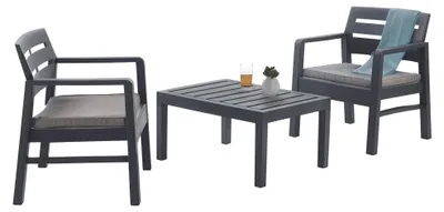 Produktbild von Outdoor-Lounge-Set Benevento, Gartengarnitur mit 2 Sesseln und 1 Couchtisch, Innen- und Außensitzgruppe mit Kissen, 100 % Italy, Anthrazit