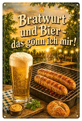 Produktbild von Blechschild Bratwurst und Bier – das gönn ich mir! 20x30cm Grill AstraDesign