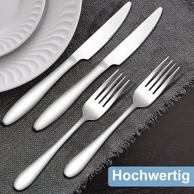 Produktbild von Famanu Steakmesser- und Gabelset 24-teilig - elegantes Besteck für Zuhause, Feiern und Restaurants