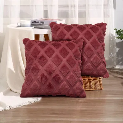 Kissenbezug 45x45 cm, rot, 2er-Set, Plüsch, geometrisches Muster