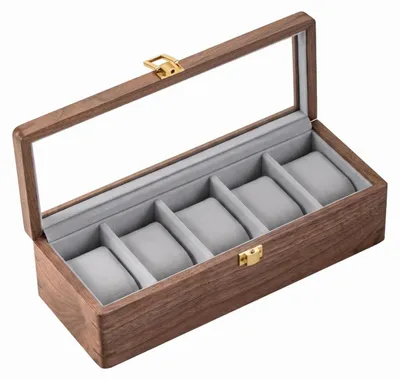 Produktbild von Uhrenbox massives nordamerikanisches Walnussholz 5 Fächer Glasoberlicht Flanellfutter