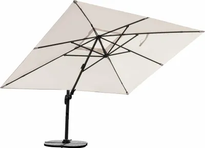 A square patio umbrella is shown against a white background.