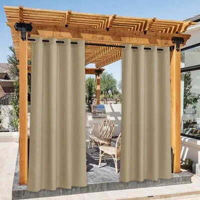 Obrázek produktu pro Sada voděodolných venkovních závěsů, taupe, 140 x 240 cm, 2dílná, na terasu