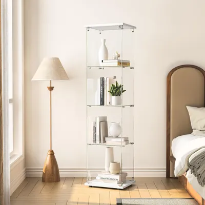 Zdjęcie produktu dla Szkło witryna z zamkiem, 1 drzwi, 4 półki, wymiary 164x42x36 cm, kolor biały
