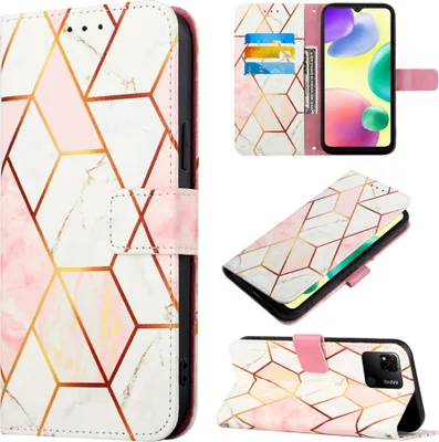 Produktbild von Redmi 10A Hülle, Marmor Motiv Kunstleder Tasche Wallet Kartenfächer mit Standfunktion Klapp Schutzhülle für Xiaomi Redmi 10A Roségold