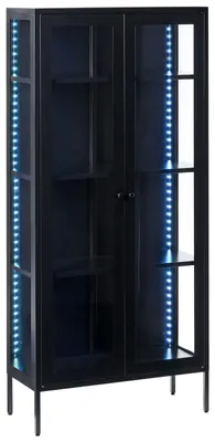 Produktbild von BELIANI LED Büroschrank Schwarz aus Stahl u. Glas 80 x 35 x 176 cm mit Beleuchtung 2 Türen Modern Industrial Vitrine Schrank Stauraum Aufbewahrung