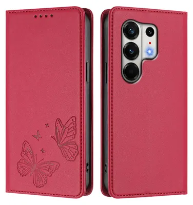 Image de Étui en cuir pour Tecno Camon 50 Pro 4G, étui de protection type portefeuille en cuir gaufré « papillon » avec support, rouge