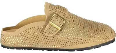 Image de Sandale d'été pour femmes, couleur beige, avec détails en strass et logo