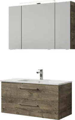 Produktbild von Pelipal Badmöbel-Set Sunline 121 BxHxT 110 x 200 x 46 cm Frontfarbe Eiche ribbeck mit Mineralguss-Waschtisch, Waschtisch