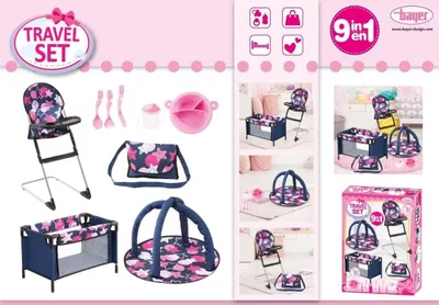 Immagine prodotto di Set lettino da viaggio 9 in 1 per bambole - Set di accessori per bambole