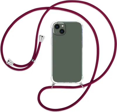 Produktbild von Handykette Backcover-Schutzhülle mit Band (Metall silberfarben) für Apple iPhone 14 Plus (6.7'') - dunkelrot