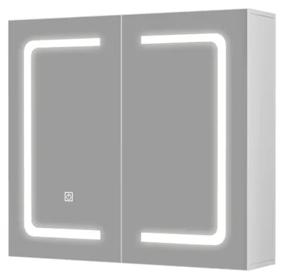Image de Armoire miroir pour salle de bain avec éclairage LED - Meuble mural - 70x16x60 cm - Prise électrique - Étagères réglables - Lumière tricolore - Blanc