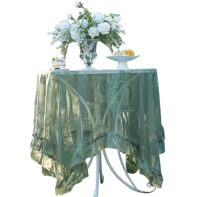 Produktbild von Spitze Tischdecke mit Rüschen, Vintage Tischdecke für Hochzeit Party, Grün 140x140cm