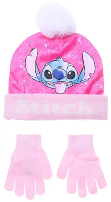 Produktbild von 2-tlg. Winter Set: Disney Stitch Bommelmütze & Handschuhe 52 cm
