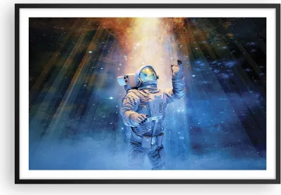 Produktbild von Gerahmtes Poster - Schwarzer Rahmen - Astronaut Licht Kosmos - 91,5x61 cm - Wand Bild - Wanddeko - Wandbilder - Kunstposter - Wandposter - Bilderrahmen - Bilder - Kunstdruck - P2BAA91x61-4672