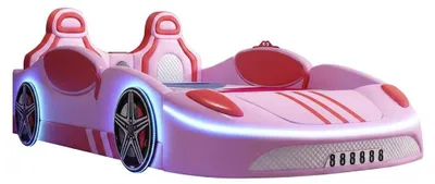 Zdjęcie produktu dla Łóżeczko dziecięce Rosa w kształcie samochodu, przeznaczone dla dziewczynek, z oświetleniem LED i Bluetooth
