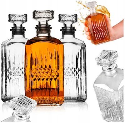Zdjęcie produktu dla SuperButelki - Szklane karafki, zestaw 5 sztuk, ze szklanym korkiem, na whisky, brandy, nalewki, wódkę, eleganckie butelki szklane, na prezent