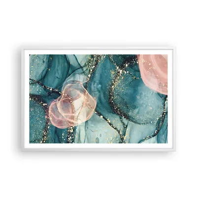 Produktbild von Gerahmtes Poster - Weißer Rahmen - Flüssigkeit Gold Rosa - 91,5x61 cm - Wand Bild - Wanddeko - Wandbilder - Kunstposter - Wandposter - Bilderrahmen - Bilder - Kunstdruck - P2WAA91x61-4817