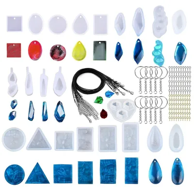 Image de Kit de moules en silicone Schmuck, comprenant 43 pièces, pour la fabrication de bijoux en résine, idéal pour créer des boucles d'oreilles, des colliers et des pendentifs, ainsi que pour d'autres projets de bricolage