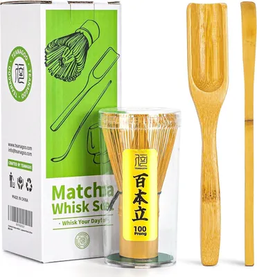 Zdjęcie produktu dla Zestaw japońskich akcesoriów do ceremonii matcha z bambusową trzepaczką, miarką, łyżeczką i uchwytem do trzepaczki
