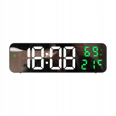 Produktbild von LED-Wanduhr Temperatur Luftfeuchtigkeit 12/24 Spiegel Grün Dimmer