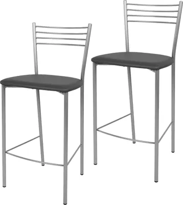 Produktbild von t m c s Tommychairs - 2er Set moderne Barhocker ELENA für Küche und Esszimmer, robustes Gestell aus verchromtem Stahl, gepolsterte Sitzfläche mit Kunstleder in der Farbe Dunkelgrau bezogen