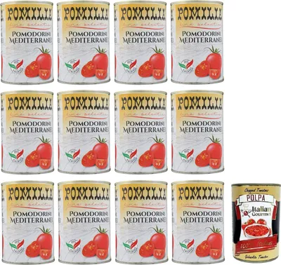 Produktbild von 12x Pomilia Pomodorini Ciliegini Mediterranei,Mediterrane Kirschtomaten,100% italienische Tomaten,400g Dose + Italian Gourmet Polpa di Pomodoro 400g Dose
