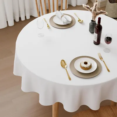 Obrázek produktu pro Polyesterová ubrus, 160 cm, omyvatelná, odolná povětrnostním vlivům, bílá, kulatá