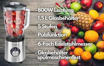 Obrázok produktu pre Sklenený mixér Steinborg | Bez BPA | 5 úrovní + pulzná funkcia | 1,5 l | 800 W