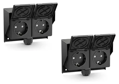 Obrázek produktu pro 2 zásuvky pro venkovní/vlhké prostory, montáž na povrch, stupeň krytí IP44, 2 zásuvky typu Schuko, 16 A/230 V, nerezová ocel, černá barva