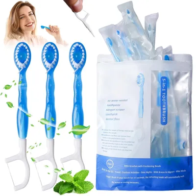 Produktbild von Reise-Mini-Zahnbürsten 26 Stück, 5-in-1 Set mit Zahnpasta, Zahnseide und Zahnstocher, für unterwegs