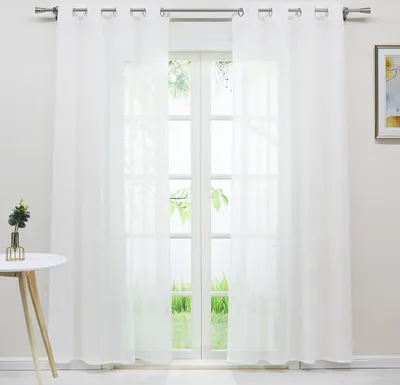 Produktbild von Joyswahl Vorhang 2er Set Voile Gardine Ösen mit vertikalen Streifen Halbtransparent HxB 145x140 cm Weiß 2 Stück