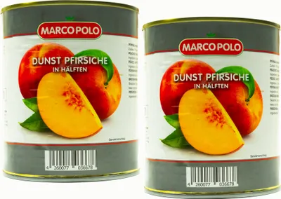 Produktbild von MARCO POLO Dunst Pfirsiche Hälften 2 Dosen Füllm 820g ATG 480g